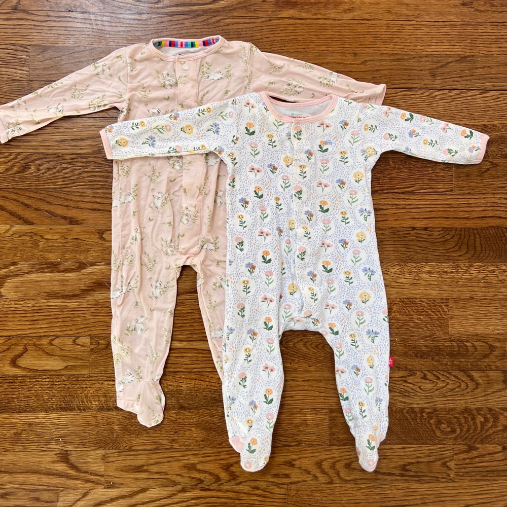 Magnetic me girls Easter floral footie pj bundle 6-9 months